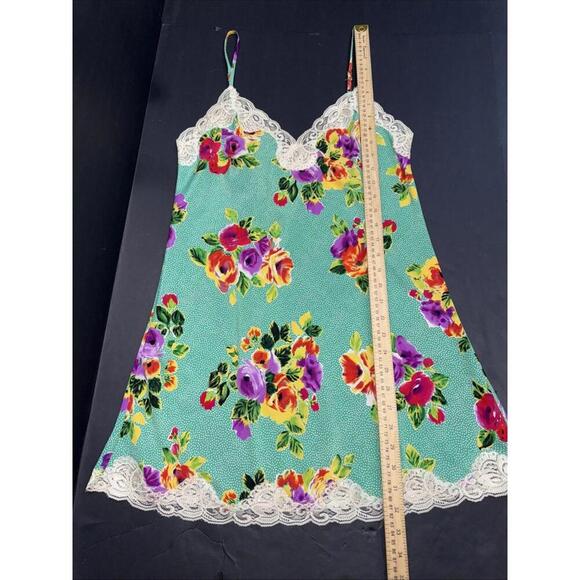 Victoria’s Secret VTG 90 Y2K Satin Lace Green Polka Dot Floral Gown Slip Dress S - Picture 5 of 12